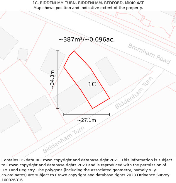 1C, BIDDENHAM TURN, BIDDENHAM, BEDFORD, MK40 4AT: Plot and title map