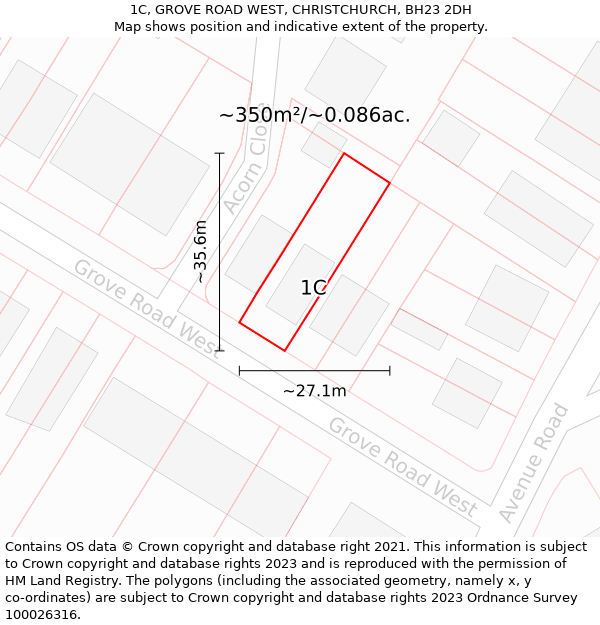 1C, GROVE ROAD WEST, CHRISTCHURCH, BH23 2DH: Plot and title map