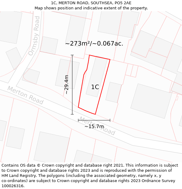 1C, MERTON ROAD, SOUTHSEA, PO5 2AE: Plot and title map