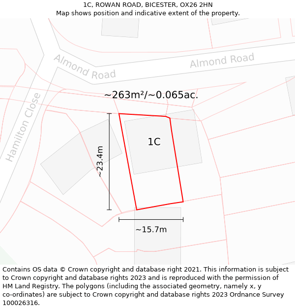 1C, ROWAN ROAD, BICESTER, OX26 2HN: Plot and title map