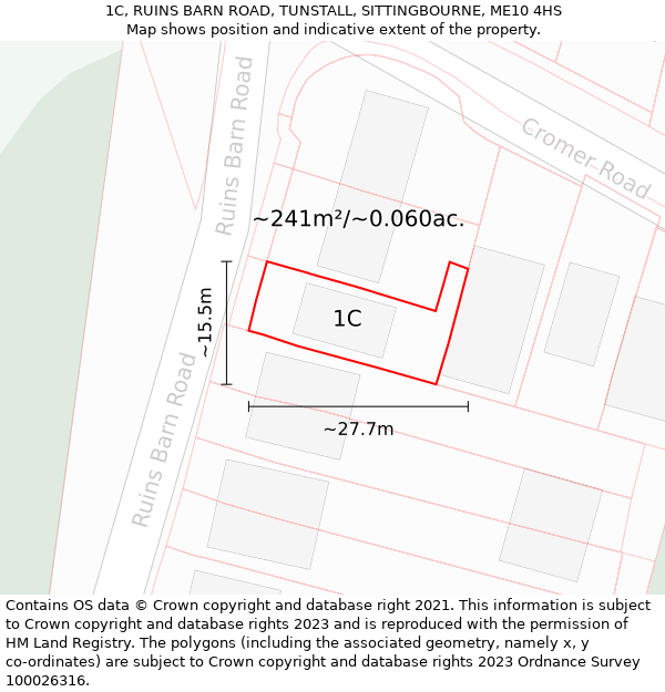 1C, RUINS BARN ROAD, TUNSTALL, SITTINGBOURNE, ME10 4HS: Plot and title map