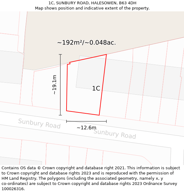 1C, SUNBURY ROAD, HALESOWEN, B63 4DH: Plot and title map