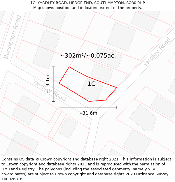 1C, YARDLEY ROAD, HEDGE END, SOUTHAMPTON, SO30 0HP: Plot and title map