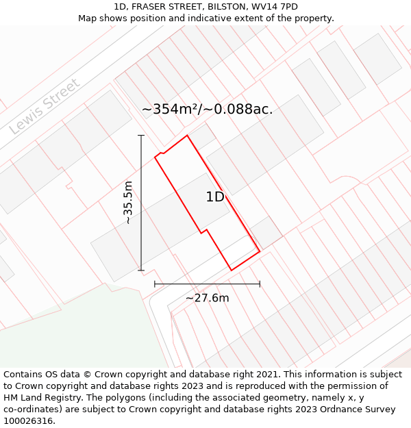 1D, FRASER STREET, BILSTON, WV14 7PD: Plot and title map