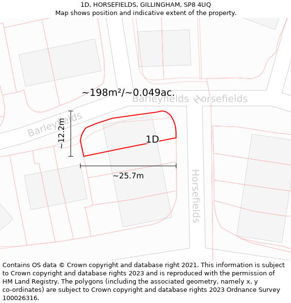 1D, HORSEFIELDS, GILLINGHAM, SP8 4UQ: Plot and title map