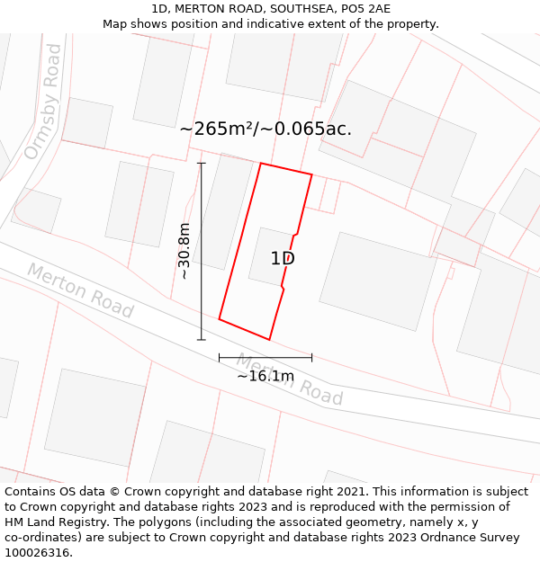 1D, MERTON ROAD, SOUTHSEA, PO5 2AE: Plot and title map