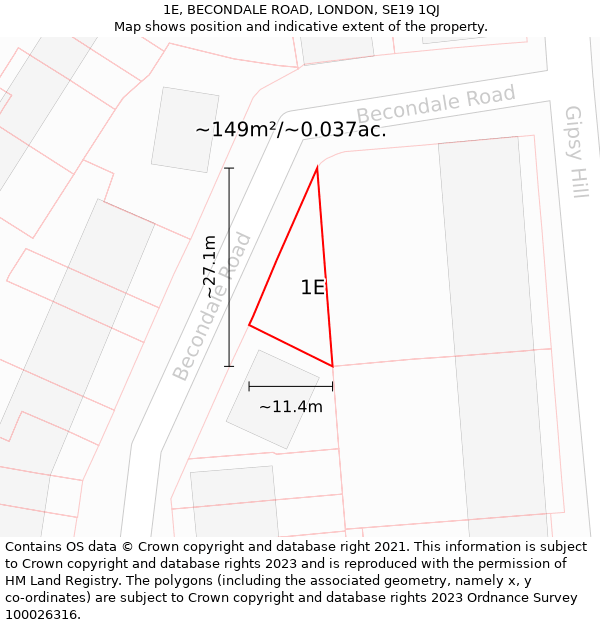 1E, BECONDALE ROAD, LONDON, SE19 1QJ: Plot and title map