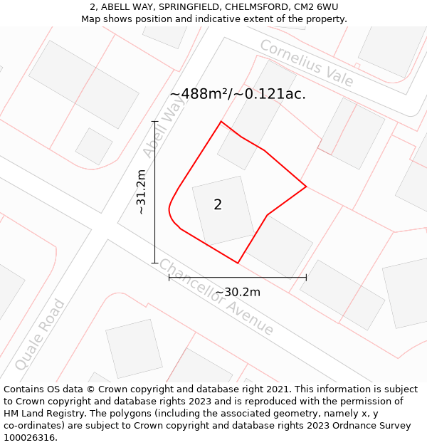 2, ABELL WAY, SPRINGFIELD, CHELMSFORD, CM2 6WU: Plot and title map