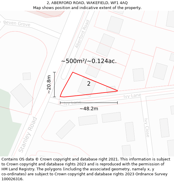 2, ABERFORD ROAD, WAKEFIELD, WF1 4AQ: Plot and title map