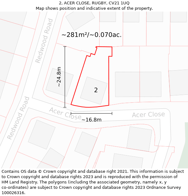 2, ACER CLOSE, RUGBY, CV21 1UQ: Plot and title map