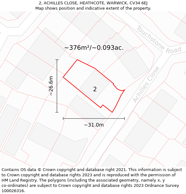 2, ACHILLES CLOSE, HEATHCOTE, WARWICK, CV34 6EJ: Plot and title map