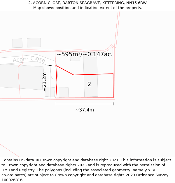 2, ACORN CLOSE, BARTON SEAGRAVE, KETTERING, NN15 6BW: Plot and title map