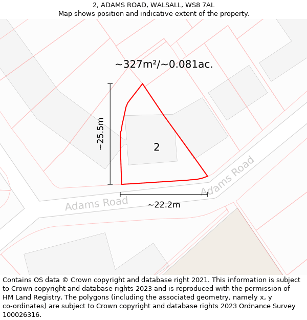 2, ADAMS ROAD, WALSALL, WS8 7AL: Plot and title map