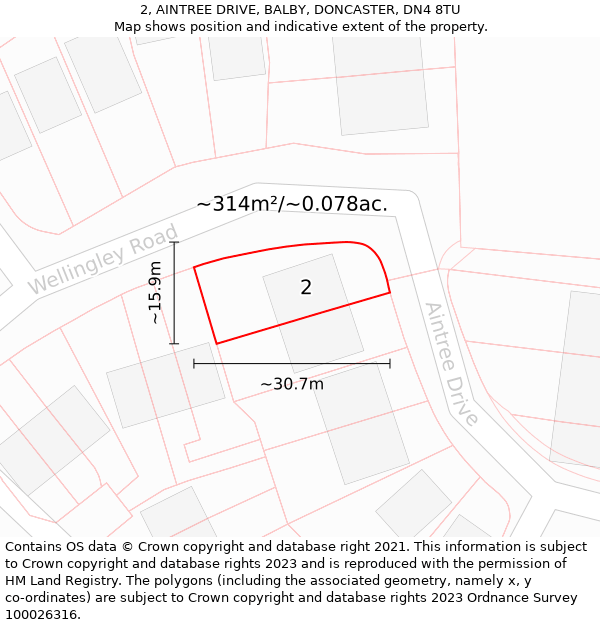 2, AINTREE DRIVE, BALBY, DONCASTER, DN4 8TU: Plot and title map