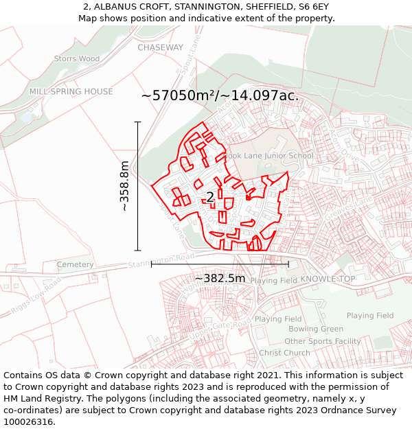 2, ALBANUS CROFT, STANNINGTON, SHEFFIELD, S6 6EY: Plot and title map