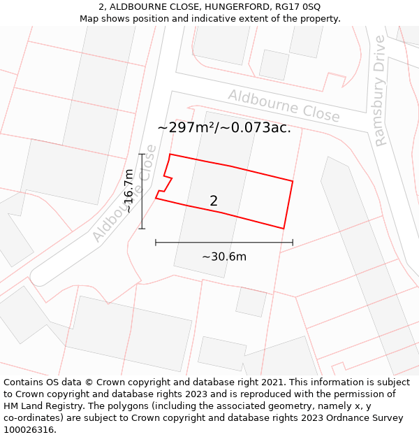 2, ALDBOURNE CLOSE, HUNGERFORD, RG17 0SQ: Plot and title map