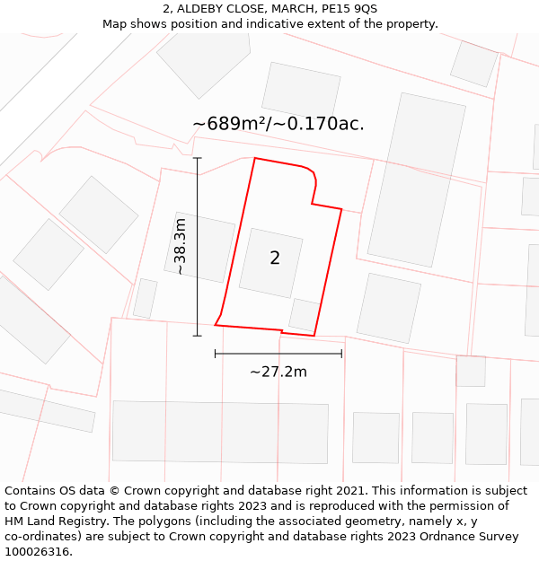 2, ALDEBY CLOSE, MARCH, PE15 9QS: Plot and title map