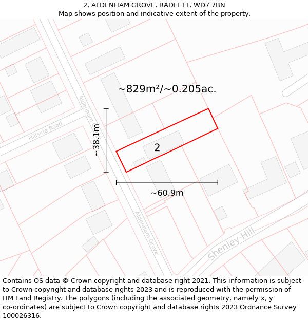 2, ALDENHAM GROVE, RADLETT, WD7 7BN: Plot and title map