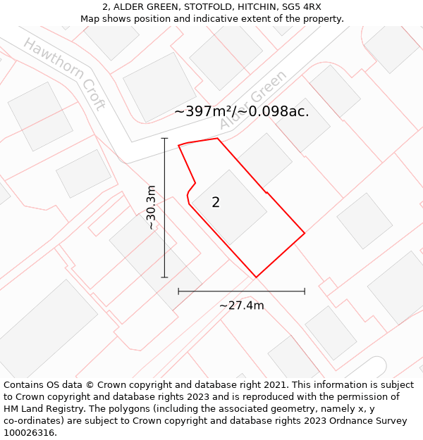 2, ALDER GREEN, STOTFOLD, HITCHIN, SG5 4RX: Plot and title map