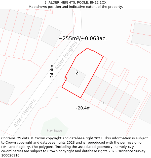 2, ALDER HEIGHTS, POOLE, BH12 1QX: Plot and title map