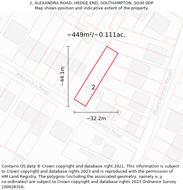 2, ALEXANDRA ROAD, HEDGE END, SOUTHAMPTON, SO30 0DP: Plot and title map