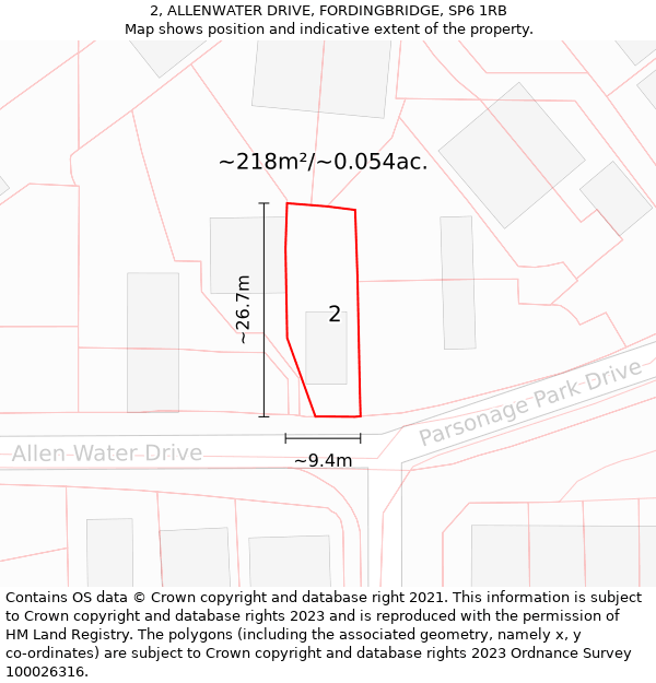 2, ALLENWATER DRIVE, FORDINGBRIDGE, SP6 1RB: Plot and title map