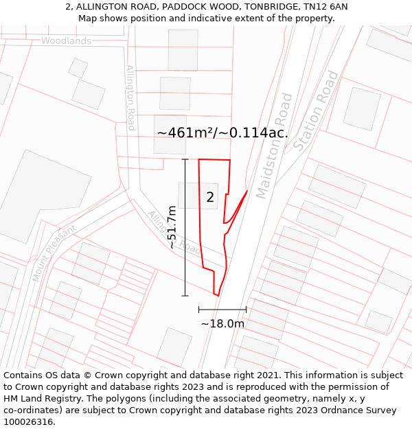 2, ALLINGTON ROAD, PADDOCK WOOD, TONBRIDGE, TN12 6AN: Plot and title map