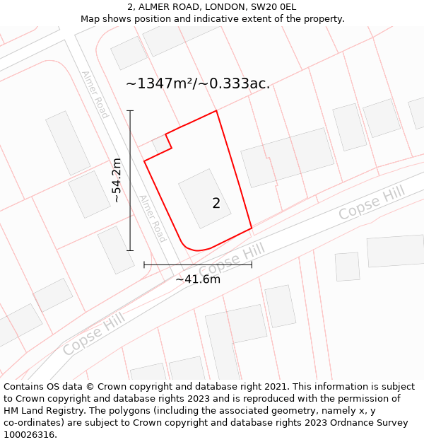 2, ALMER ROAD, LONDON, SW20 0EL: Plot and title map