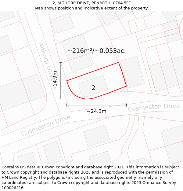 2, ALTHORP DRIVE, PENARTH, CF64 5FF: Plot and title map