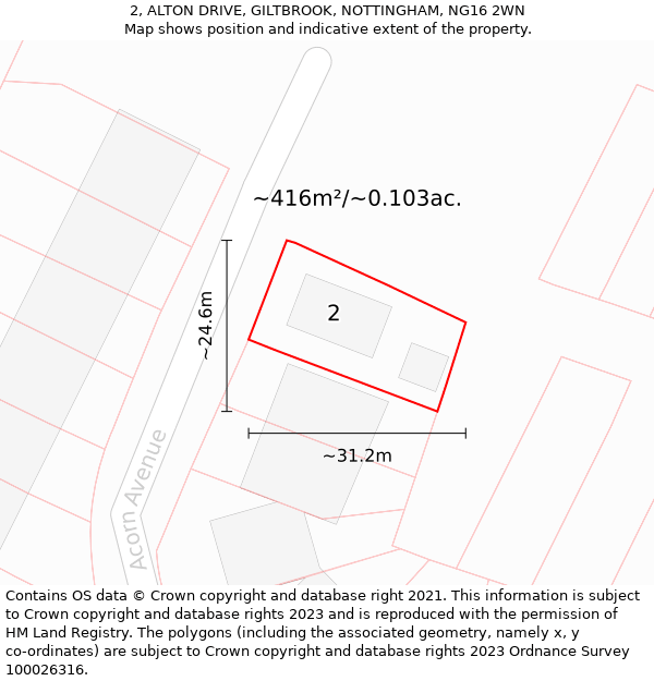 2, ALTON DRIVE, GILTBROOK, NOTTINGHAM, NG16 2WN: Plot and title map