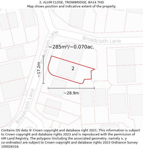 2, ALUM CLOSE, TROWBRIDGE, BA14 7HD: Plot and title map