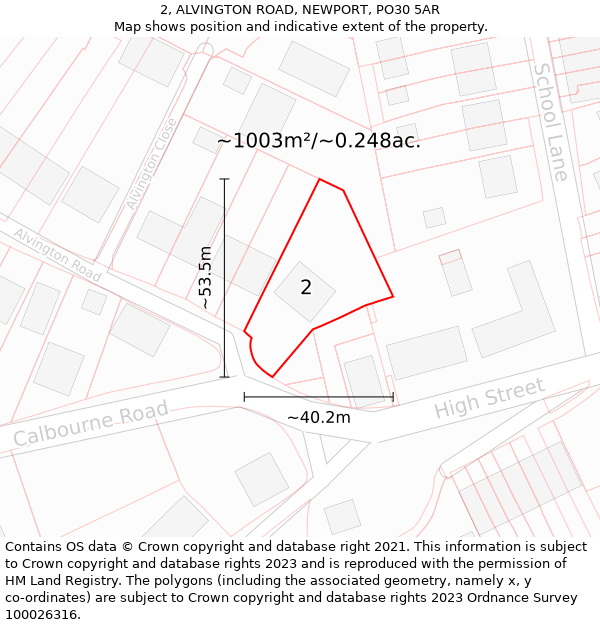 2, ALVINGTON ROAD, NEWPORT, PO30 5AR: Plot and title map