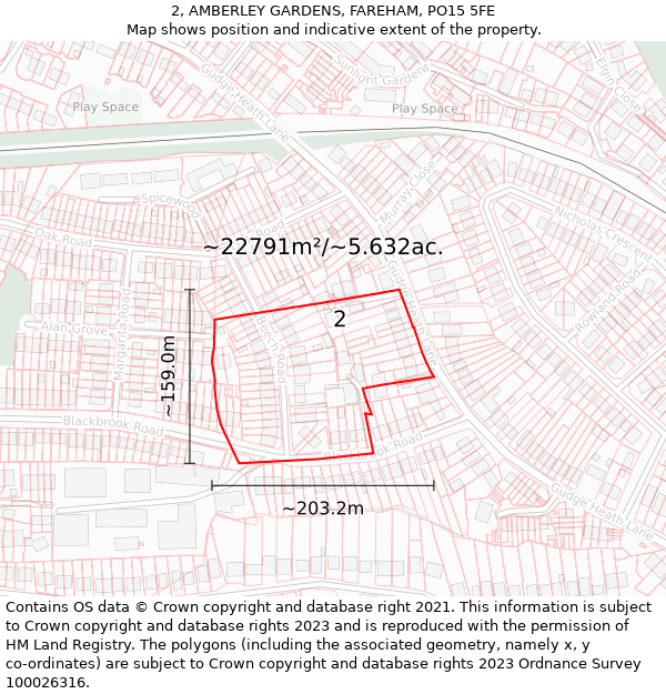 2, AMBERLEY GARDENS, FAREHAM, PO15 5FE: Plot and title map