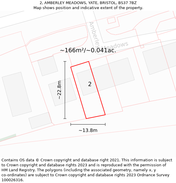 2, AMBERLEY MEADOWS, YATE, BRISTOL, BS37 7BZ: Plot and title map