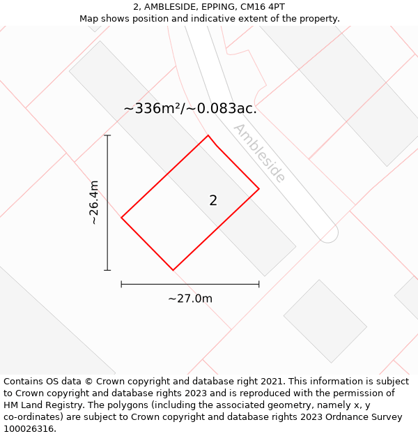 2, AMBLESIDE, EPPING, CM16 4PT: Plot and title map