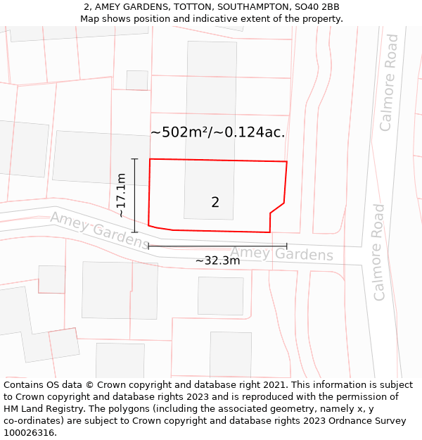 2, AMEY GARDENS, TOTTON, SOUTHAMPTON, SO40 2BB: Plot and title map