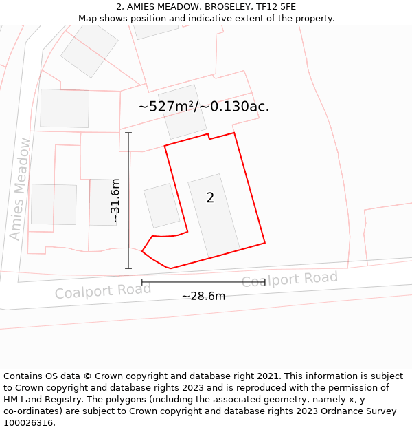 2, AMIES MEADOW, BROSELEY, TF12 5FE: Plot and title map