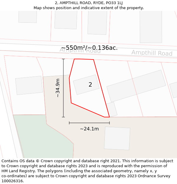 2, AMPTHILL ROAD, RYDE, PO33 1LJ: Plot and title map