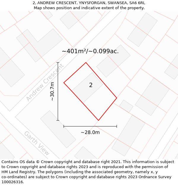 2, ANDREW CRESCENT, YNYSFORGAN, SWANSEA, SA6 6RL: Plot and title map