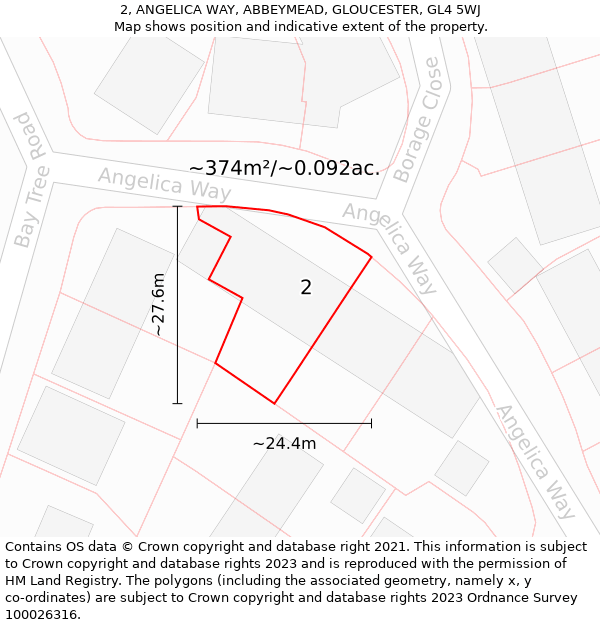 2, ANGELICA WAY, ABBEYMEAD, GLOUCESTER, GL4 5WJ: Plot and title map