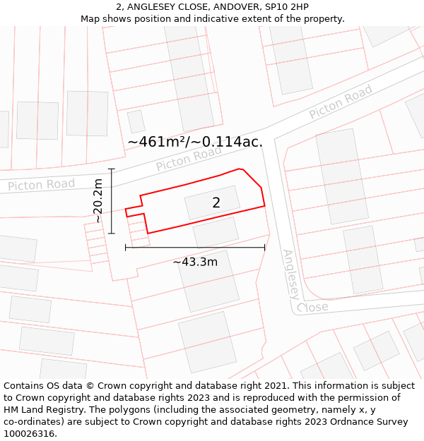 2, ANGLESEY CLOSE, ANDOVER, SP10 2HP: Plot and title map