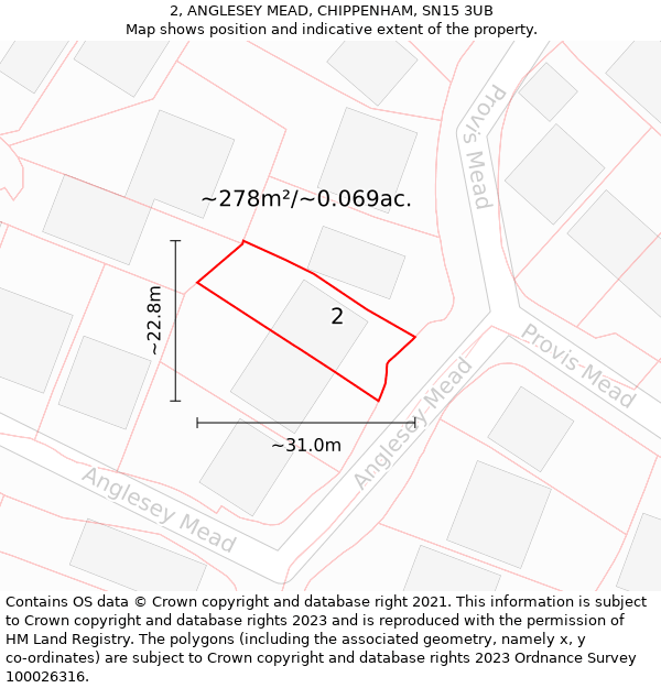 2, ANGLESEY MEAD, CHIPPENHAM, SN15 3UB: Plot and title map