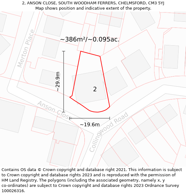 2, ANSON CLOSE, SOUTH WOODHAM FERRERS, CHELMSFORD, CM3 5YJ: Plot and title map