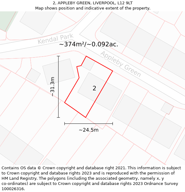2, APPLEBY GREEN, LIVERPOOL, L12 9LT: Plot and title map