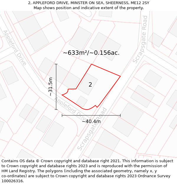 2, APPLEFORD DRIVE, MINSTER ON SEA, SHEERNESS, ME12 2SY: Plot and title map