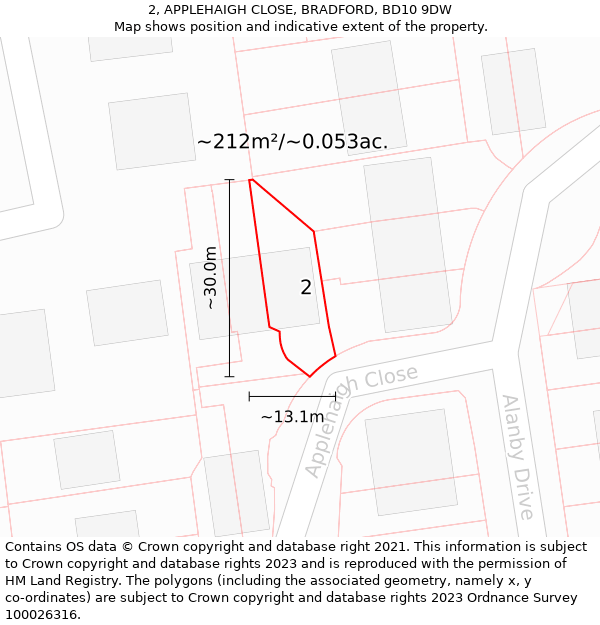 2, APPLEHAIGH CLOSE, BRADFORD, BD10 9DW: Plot and title map