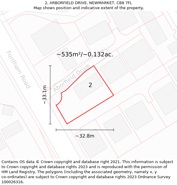 2, ARBORFIELD DRIVE, NEWMARKET, CB8 7FL: Plot and title map