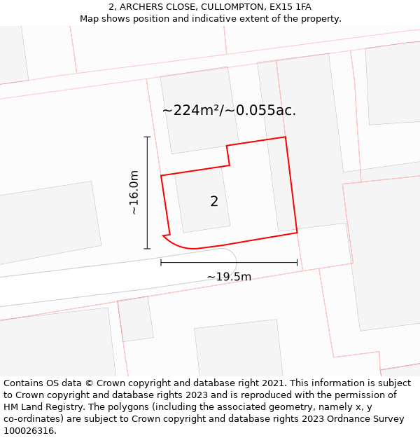 2, ARCHERS CLOSE, CULLOMPTON, EX15 1FA: Plot and title map