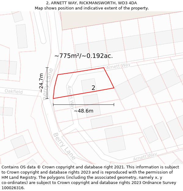 2, ARNETT WAY, RICKMANSWORTH, WD3 4DA: Plot and title map