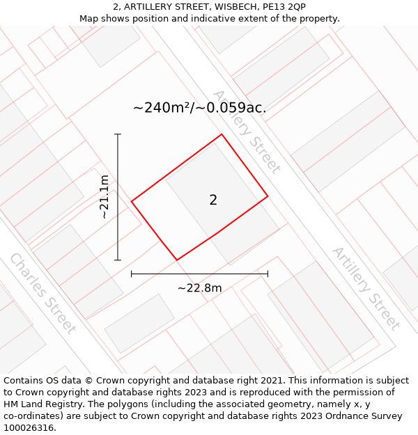 2, ARTILLERY STREET, WISBECH, PE13 2QP: Plot and title map